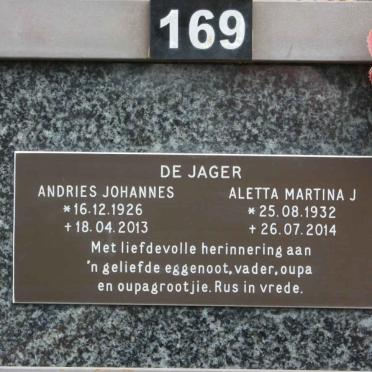 JAGER Andries Johannes, de 1926-2013 &amp; Aletta Martina J. 1932-2014
