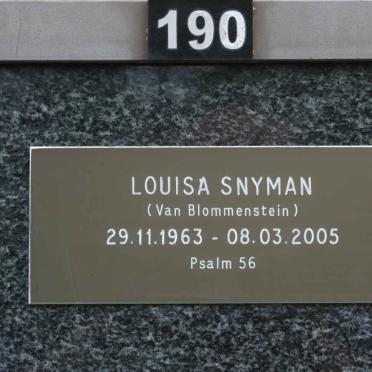 SNYMAN Louisa nee VAN BLOMMENSTEIN 1963-2005