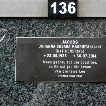 JACOBS Johanna Susara Magrieta nee HENDRIKS 1936-2014