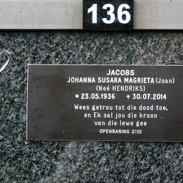 JACOBS Johanna Susara Magrieta nee HENDRIKS 1936-2014