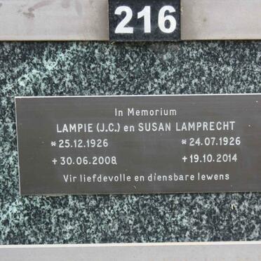 LAMPRECHT J.C. 1926-2008 &amp; Susan 1926-2014