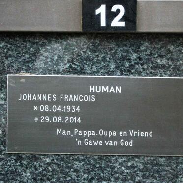 HUMAN Johannes Francois 1934-2014