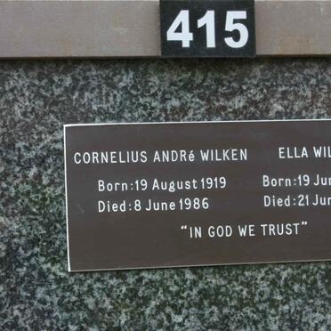 WILKEN Cornelius André 1919-1986 &amp; Ella 1927-2008