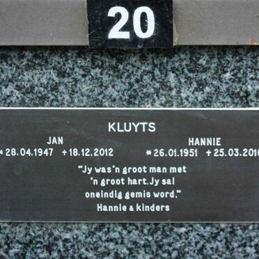 KLUYTS Jan 1947-2012 &amp; Hannie 1951-2016