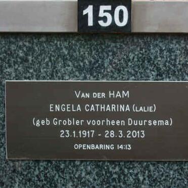 HAM Engela Catharina, van der formerly DUURSEMA nee GROBLER 1917-2013