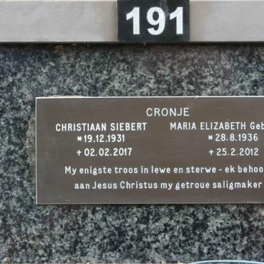 CRONJE Christiaan Siebert 1931-2017 &amp; Maria Elizabeth SWART 1936-2012