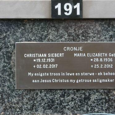 CRONJE Christiaan Siebert 1931-2017 &amp; Maria Elizabeth SWART 1936-2012