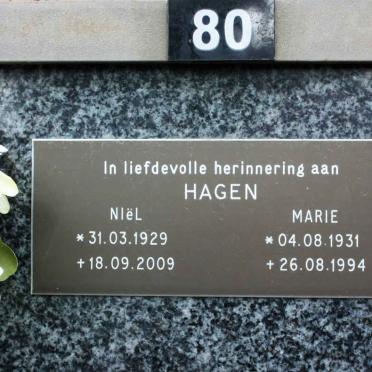 HAGEN Niël 1929-2009 &amp; Marie 1931-1994