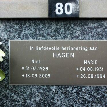 HAGEN Niël 1929-2009 &amp; Marie 1931-1994