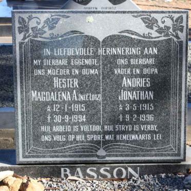 BASSON Andries Jonathan 1915-1996 &amp; Hester Magdalena LOTZ 1915-1994
