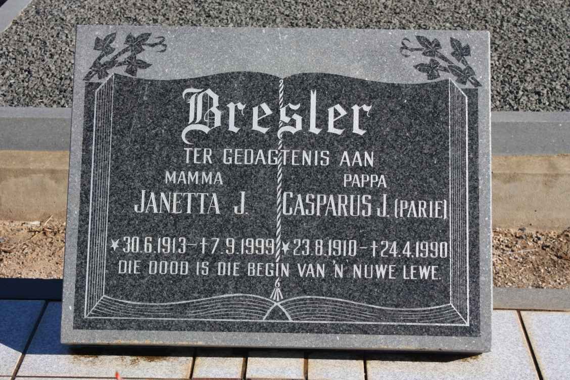 BRESLER Casparus J. 1910-1990 &amp; Janetta J. 1913-1999