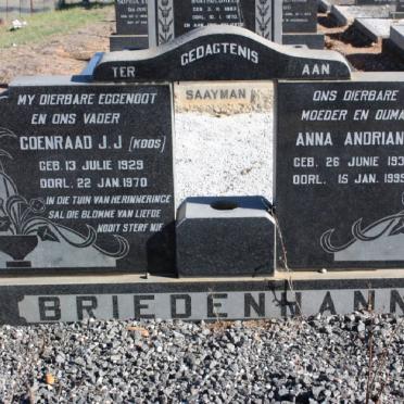 BRIEDENHANN Coenraad J.J. 1929-1970 &amp; Anna Andriana 1931-1999