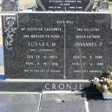 CRONJE Johannes P. 1900-1988 &amp; Susara M. LA GRANGE 1903-1976