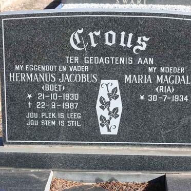 CROUS Hermanus Jacobus 1930-1987 &amp; Maria Magdalena 1934-