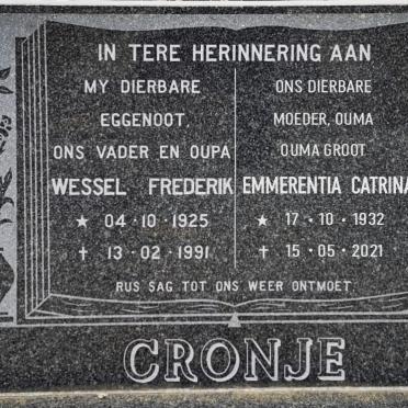 CRONJE Wessel Frederik 1925-1991 &amp; Emmerentia Catrina 1932-2021