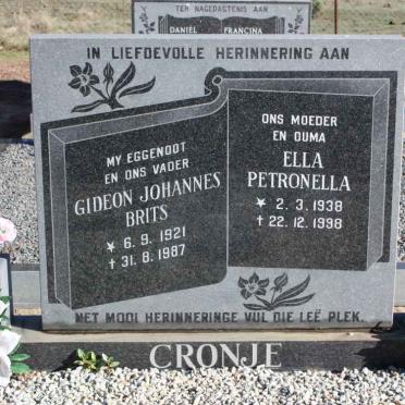 CRONJE Gideon Johannes Brits 1921-1987 &amp; Ella Petronella 1938-1998 