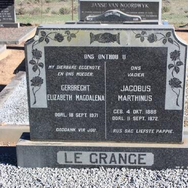 GRANGE Jacobus Marthinus, le 1888-1972 &amp; Gerbrecht Elizabeth Magdalena -1971