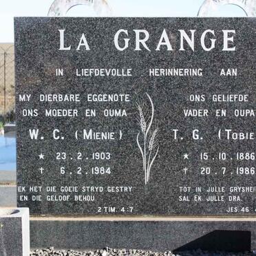 GRANGE T.G., le 1886-1986 &amp; W.C. 1903-1984