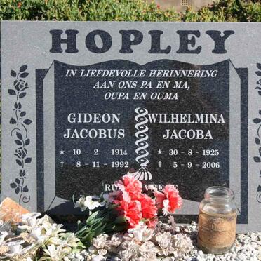 HOPLEY Gideon Jacobus 1914-1992 &amp; Wilhelmina Jacoba 1925-2006