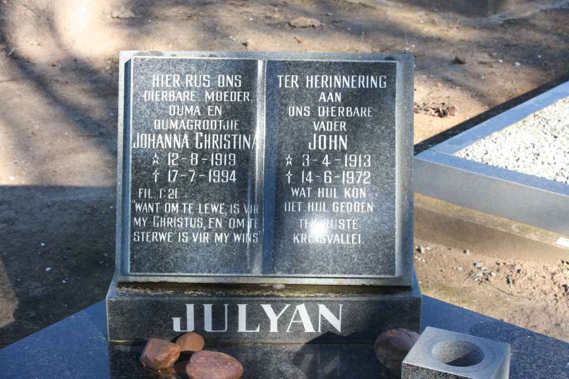 JULYAN John 1913-1972 &amp; Johanna Christina 1919-1994