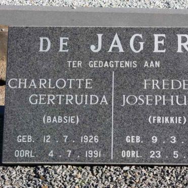 JAGER Frederik Josephus, de 1921-2004 &amp; Charlotte Gertruida 1926-1991