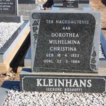 KLEINHANS Dorothea Wilhelmina Christina, nee BOSHOFF 1923-1984