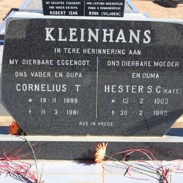 KLEINHANS Cornelius T. 1898-1981 &amp; Hester S.C. 1903-1983