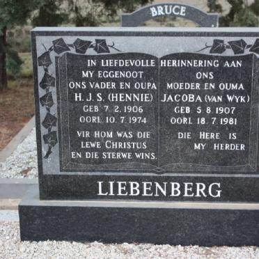 LIEBENBERG H.J.S. 1906-1974 &amp; Jacoba VAN WYK 1907-1981
