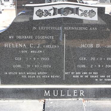 MULLER Jacob D. 1912-2005 &amp; Helena C.J. MULLER 1900-1974