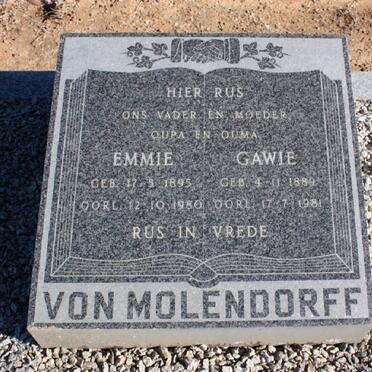 MOLENDORFF Gawie, von 1889-1981 &amp; Emmie 1895-1980