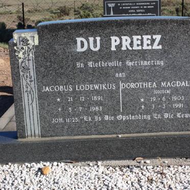 PREEZ Jacobus Lodewikus, du 1891-1983 &amp; Dorothea Magdalena GOOSEN 1903-1991