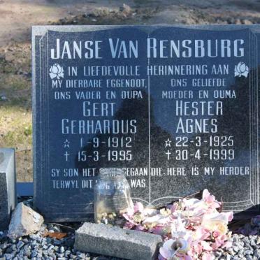 RENSBURG Gert Gerhardus, Janse van 1912-1995 &amp; Hester Agnes 1925-1999