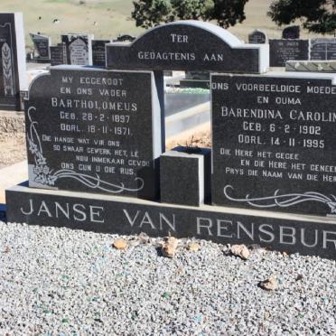 RENSBURG Bartholomeus, Janse van 1897-1971 &amp; Barendina Carolina 1902-1995
