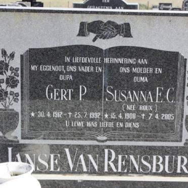 RENSBURG Gert P. , Janse van 1912-1992 &amp; Susanna E.C. ROUX 1908-2005