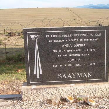 SAAYMAN Lomeus 1891-1978 &amp; Anna Sophia 1898-1973