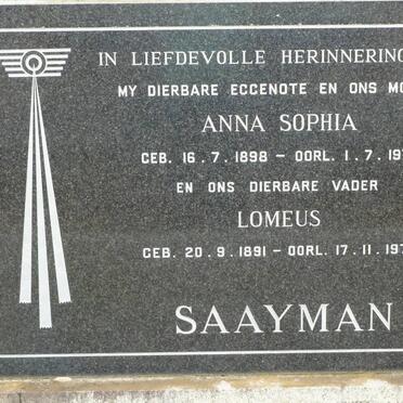SAAYMAN Lomeus 1891-1978 &amp; Anna Sophia 1898-1973
