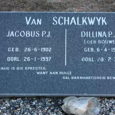 SCHALKWYK Jacobus P.J., van 1902-1997 &amp; Dillina P.J.M. BOUWER 1925-2001