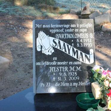 SAAYMAN Bartholomeus B, 1912-1995 &amp; Hester M.M. 1928-2009