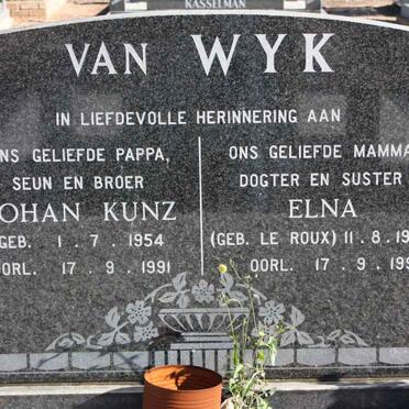 WYK Johan Kunz, van 1954-1991 &amp; Elna LE ROUX 1957-1991