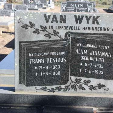 WYK Frans Hendrik, van 1933-1988 &amp; Alida Johanna DU TOIT 1935-1993