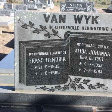 WYK Frans Hendrik, van 1933-1988 &amp; Alida Johanna DU TOIT 1935-1993