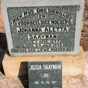 SAAYMAN Johanna Aletta 1877-1942 :: SAAYMAN Jozua 1917-2002