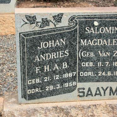 SAAYMAN Johan Andries 1867-1958 &amp; Salomina Magdalena VAN ZYL 1883-1950