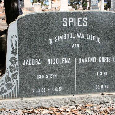 SPIES Barend Christoffel 1881-1967 &amp; Jacoba Nicolena STEYN 1886-1954