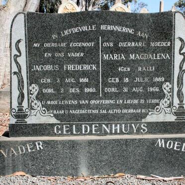 GELDENHUYS Jacobus Frederick 1881-1969 &amp; Maria Magdalena RALL 1889-1966