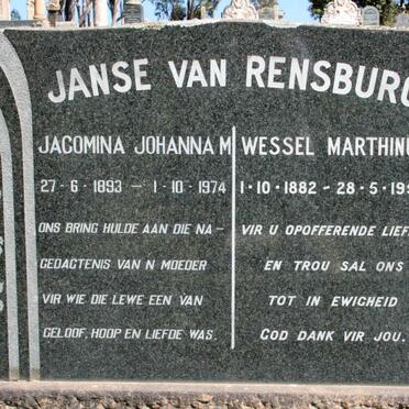 RENSBURG Wessel Marthinus, Janse van 1882-1954 &amp; Jacomina Johanna M. 1893-1974