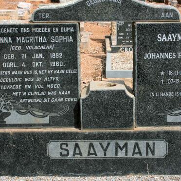 SAAYMAN Johannes Frederik 1883-1974 &amp; Anna Magritha Sophia VOLSCHENK 1892-1960