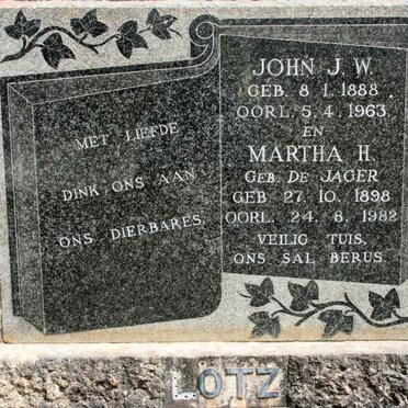 LOTZ John J.W. 1888-1963 &amp; Martha H. DE JAGER 1898-1982