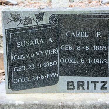 BRITZ Carel P. 1885-1962 &amp; Susara A. VAN DER VYVER 1880-1955