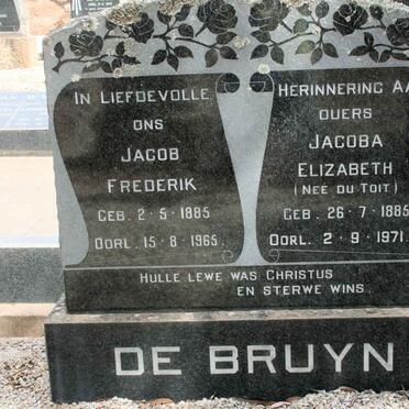 BRUYN Jacob Frederik, de 1885-1965 &amp; Jacoba Elizabeth DU TOIT 1885-1971